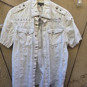 Affliction Off-White Embroidered Button-Up Shirt